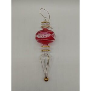 Vintage Egyptian Red Gold Etched Glass Christmas Ornament Finial 7" Tall